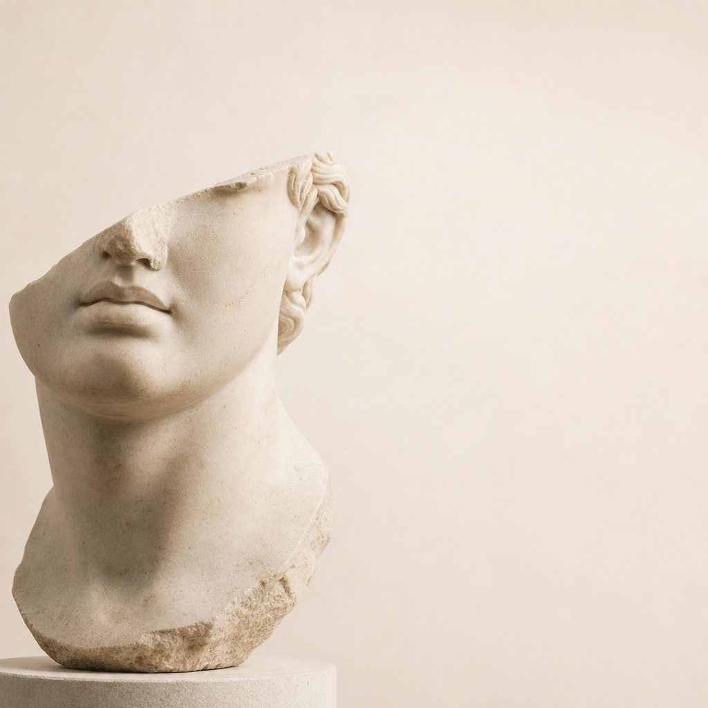 Marble statuary fragment in soft museum light